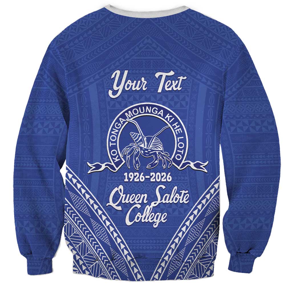 Queen Salote College 100 Years Personalized Sweatshirt Tonga QSC Heilala Lei Blue Ngatu Pattern LT14 - Polynesian Pride