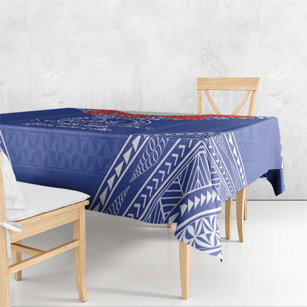 Queen Salote College 100 Years Personalized Tablecloth Tonga QSC Heilala Lei Blue Ngatu Pattern LT14 - Polynesian Pride