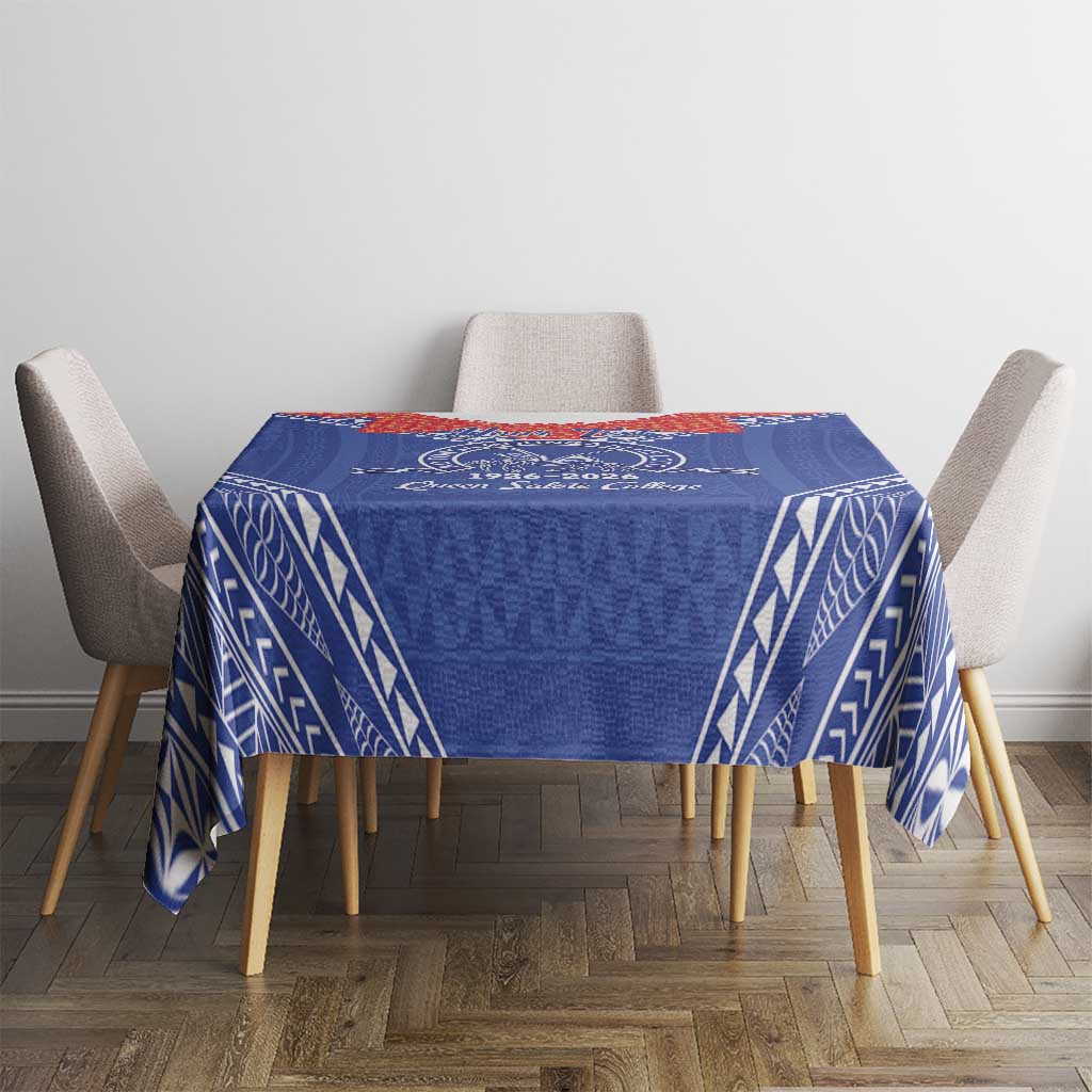 Queen Salote College 100 Years Personalized Tablecloth Tonga QSC Heilala Lei Blue Ngatu Pattern LT14 - Polynesian Pride