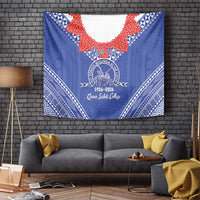 Queen Salote College 100 Years Personalized Tapestry Tonga QSC Heilala Lei Blue Ngatu Pattern LT14 Blue - Polynesian Pride