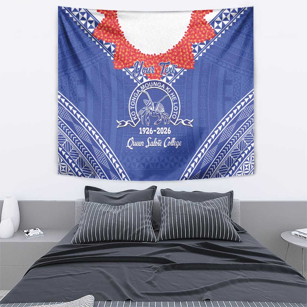 Queen Salote College 100 Years Personalized Tapestry Tonga QSC Heilala Lei Blue Ngatu Pattern LT14 - Polynesian Pride