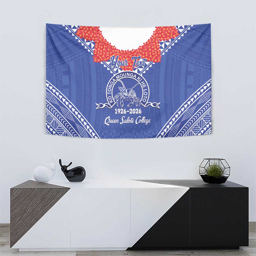 Queen Salote College 100 Years Personalized Tapestry Tonga QSC Heilala Lei Blue Ngatu Pattern LT14 - Polynesian Pride