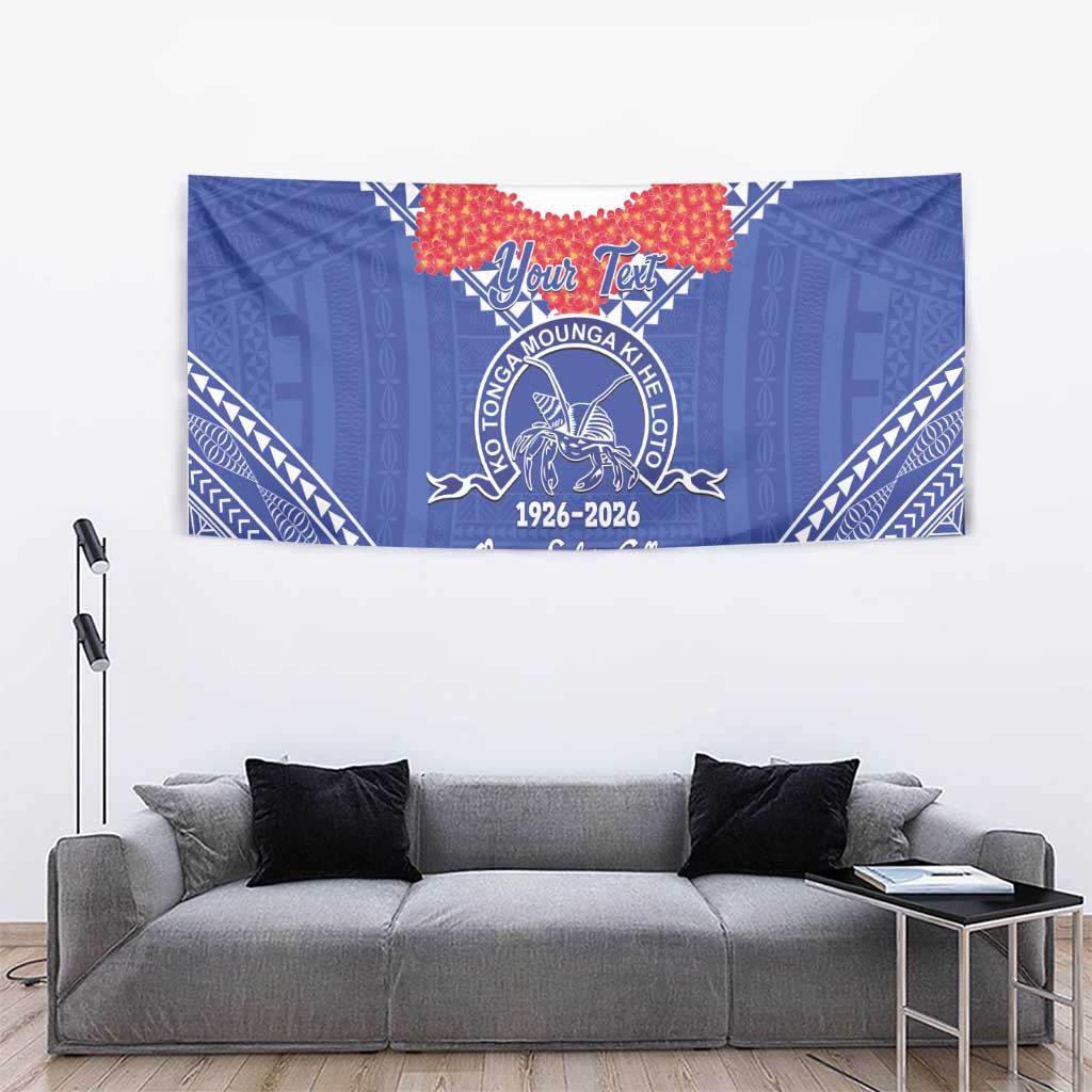 Queen Salote College 100 Years Personalized Tapestry Tonga QSC Heilala Lei Blue Ngatu Pattern LT14 - Polynesian Pride
