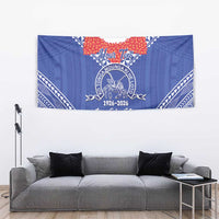 Queen Salote College 100 Years Personalized Tapestry Tonga QSC Heilala Lei Blue Ngatu Pattern LT14 - Polynesian Pride