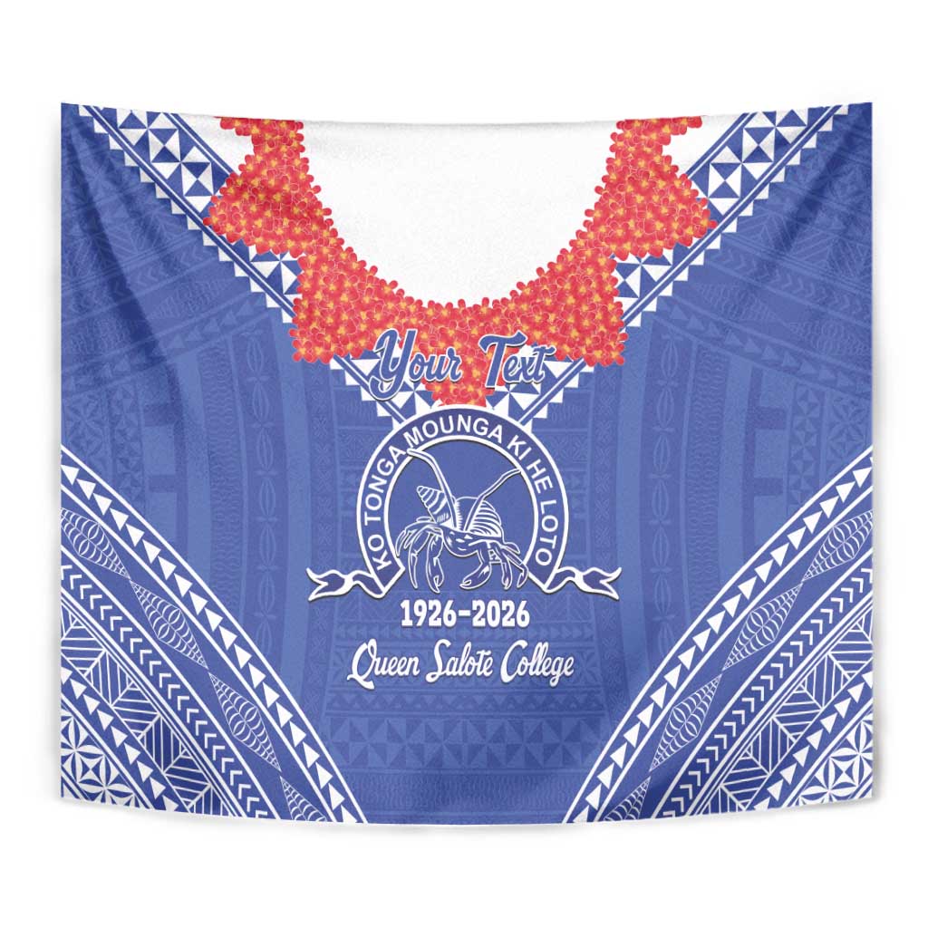 Queen Salote College 100 Years Personalized Tapestry Tonga QSC Heilala Lei Blue Ngatu Pattern LT14 - Polynesian Pride