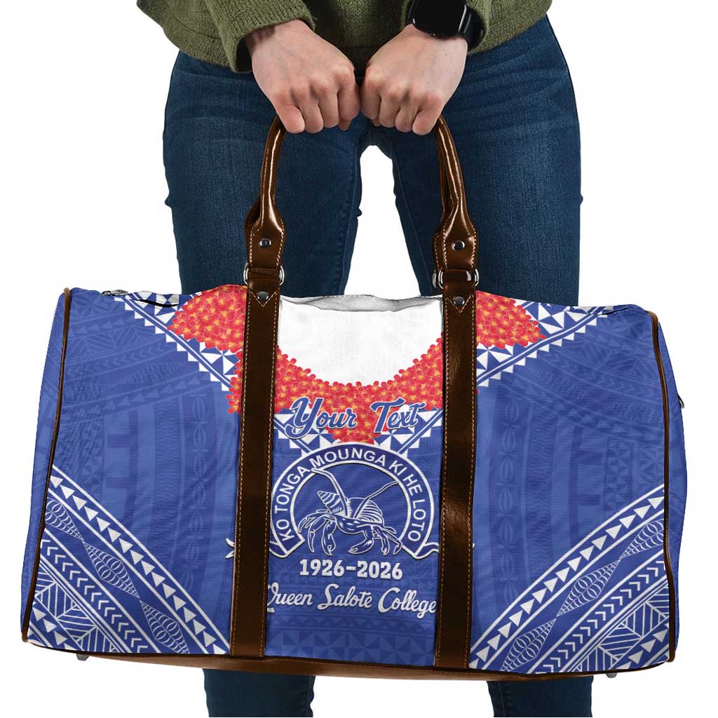 Queen Salote College 100 Years Personalized Travel Bag Tonga QSC Heilala Lei Blue Ngatu Pattern