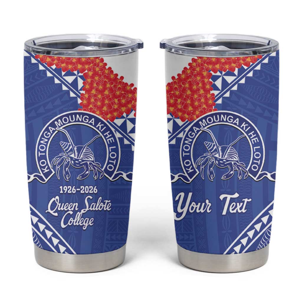 Queen Salote College 100 Years Personalized Tumbler Cup Tonga QSC Heilala Lei Blue Ngatu Pattern LT14 Blue - Polynesian Pride