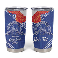 Queen Salote College 100 Years Personalized Tumbler Cup Tonga QSC Heilala Lei Blue Ngatu Pattern LT14 Blue - Polynesian Pride
