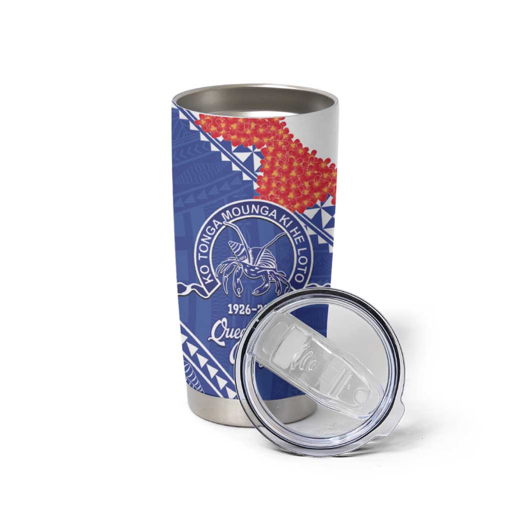 Queen Salote College 100 Years Personalized Tumbler Cup Tonga QSC Heilala Lei Blue Ngatu Pattern LT14 - Polynesian Pride
