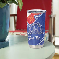 Queen Salote College 100 Years Personalized Tumbler Cup Tonga QSC Heilala Lei Blue Ngatu Pattern LT14 - Polynesian Pride