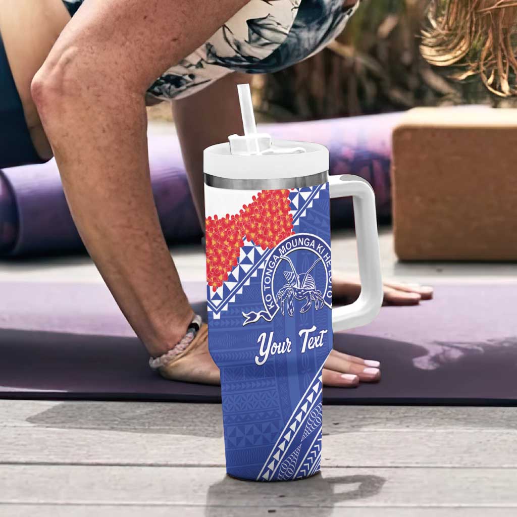 Queen Salote College 100 Years Personalized Tumbler With Handle Tonga QSC Heilala Lei Blue Ngatu Pattern LT14 - Polynesian Pride