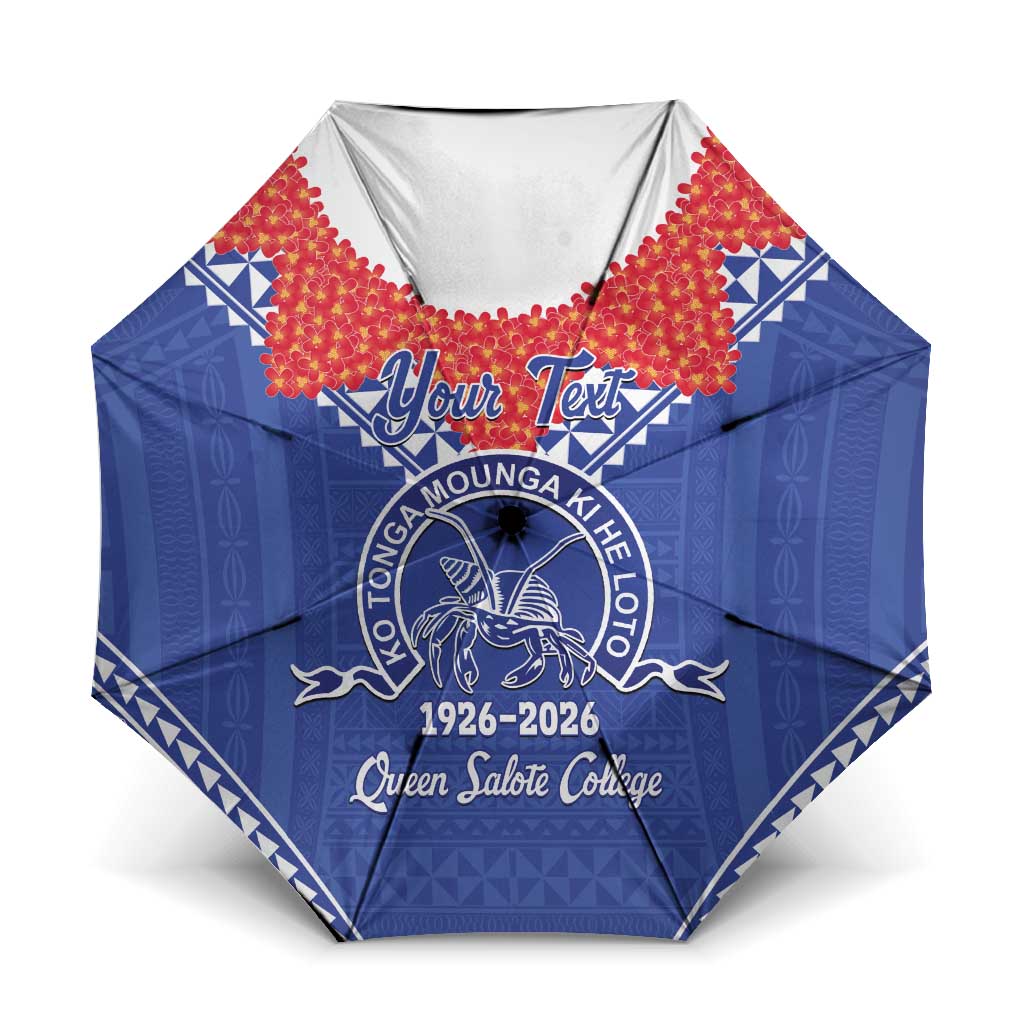 Queen Salote College 100 Years Personalized Umbrella Tonga QSC Heilala Lei Blue Ngatu Pattern