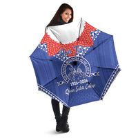 Queen Salote College 100 Years Personalized Umbrella Tonga QSC Heilala Lei Blue Ngatu Pattern LT14 - Polynesian Pride