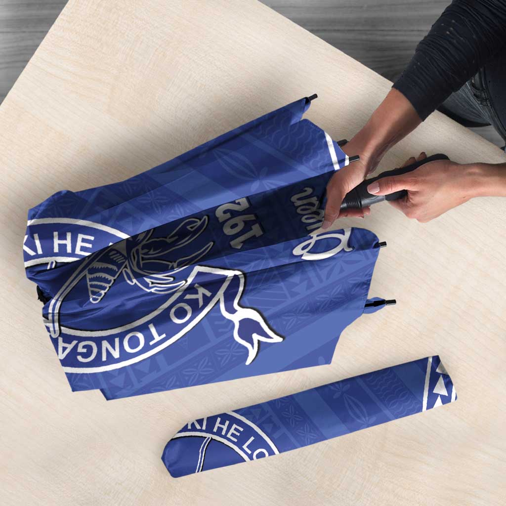 Queen Salote College 100 Years Personalized Umbrella Tonga QSC Heilala Lei Blue Ngatu Pattern LT14 - Polynesian Pride