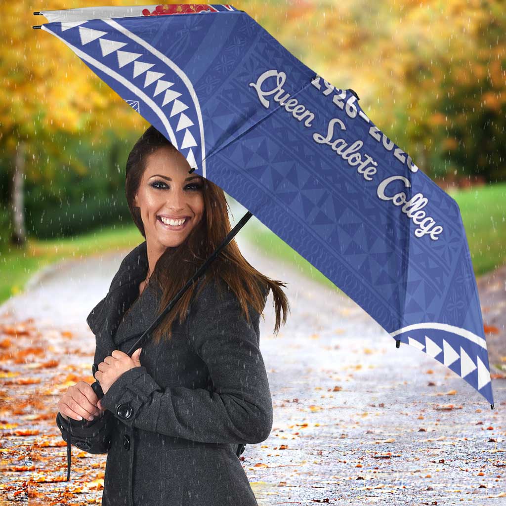 Queen Salote College 100 Years Personalized Umbrella Tonga QSC Heilala Lei Blue Ngatu Pattern LT14 - Polynesian Pride