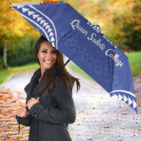 Queen Salote College 100 Years Personalized Umbrella Tonga QSC Heilala Lei Blue Ngatu Pattern LT14 - Polynesian Pride