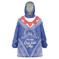 Queen Salote College 100 Years Personalized Wearable Blanket Hoodie Tonga QSC Heilala Lei Blue Ngatu Pattern LT14 One Size Blue - Polynesian Pride