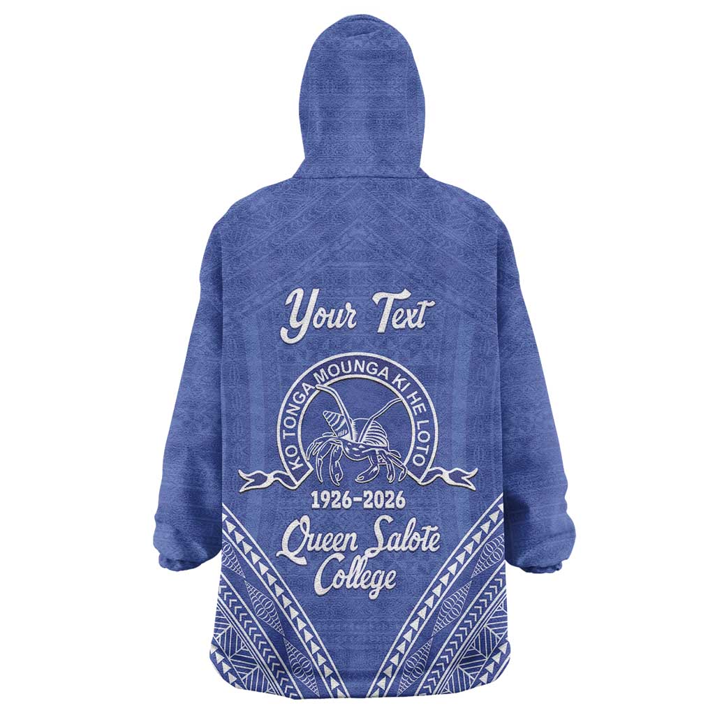 Queen Salote College 100 Years Personalized Wearable Blanket Hoodie Tonga QSC Heilala Lei Blue Ngatu Pattern LT14 - Polynesian Pride