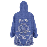 Queen Salote College 100 Years Personalized Wearable Blanket Hoodie Tonga QSC Heilala Lei Blue Ngatu Pattern LT14 - Polynesian Pride