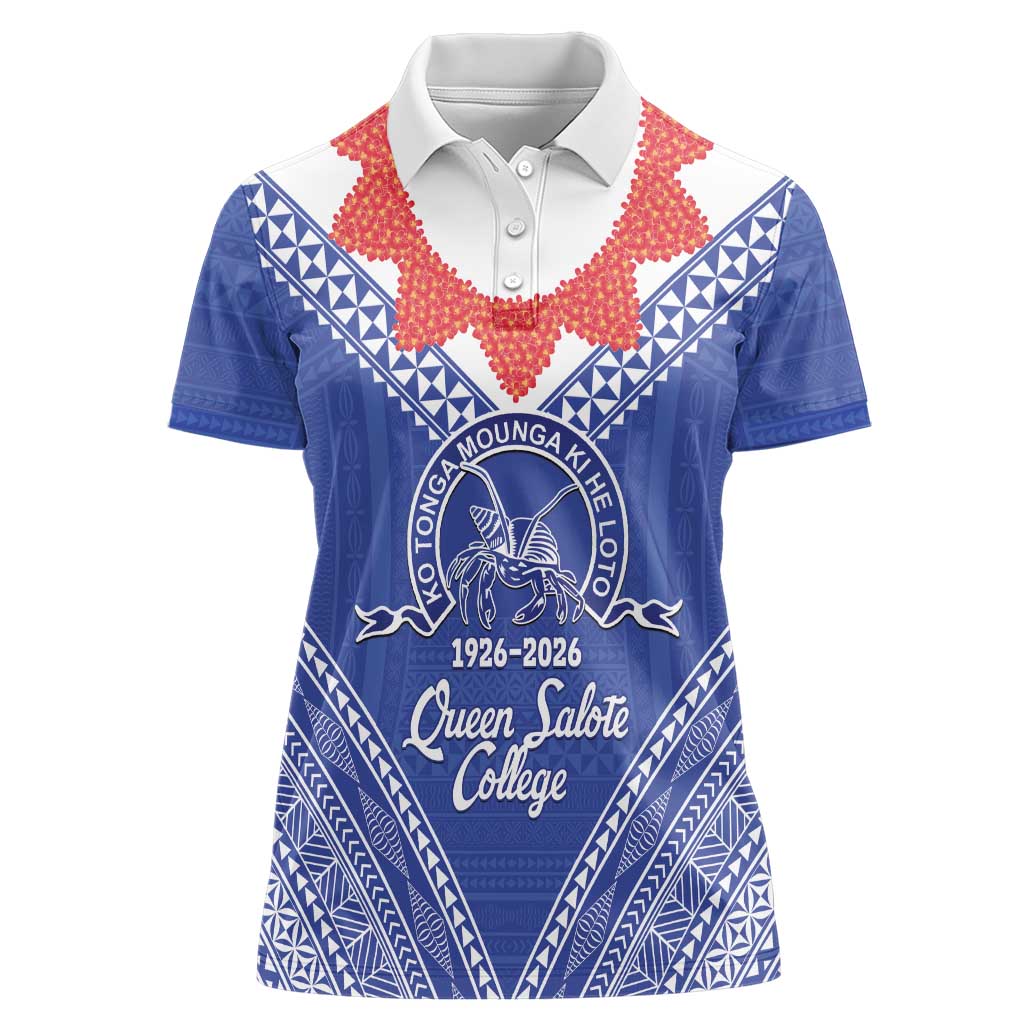 Queen Salote College 100 Years Personalized Women Polo Shirt Tonga QSC Heilala Lei Blue Ngatu Pattern