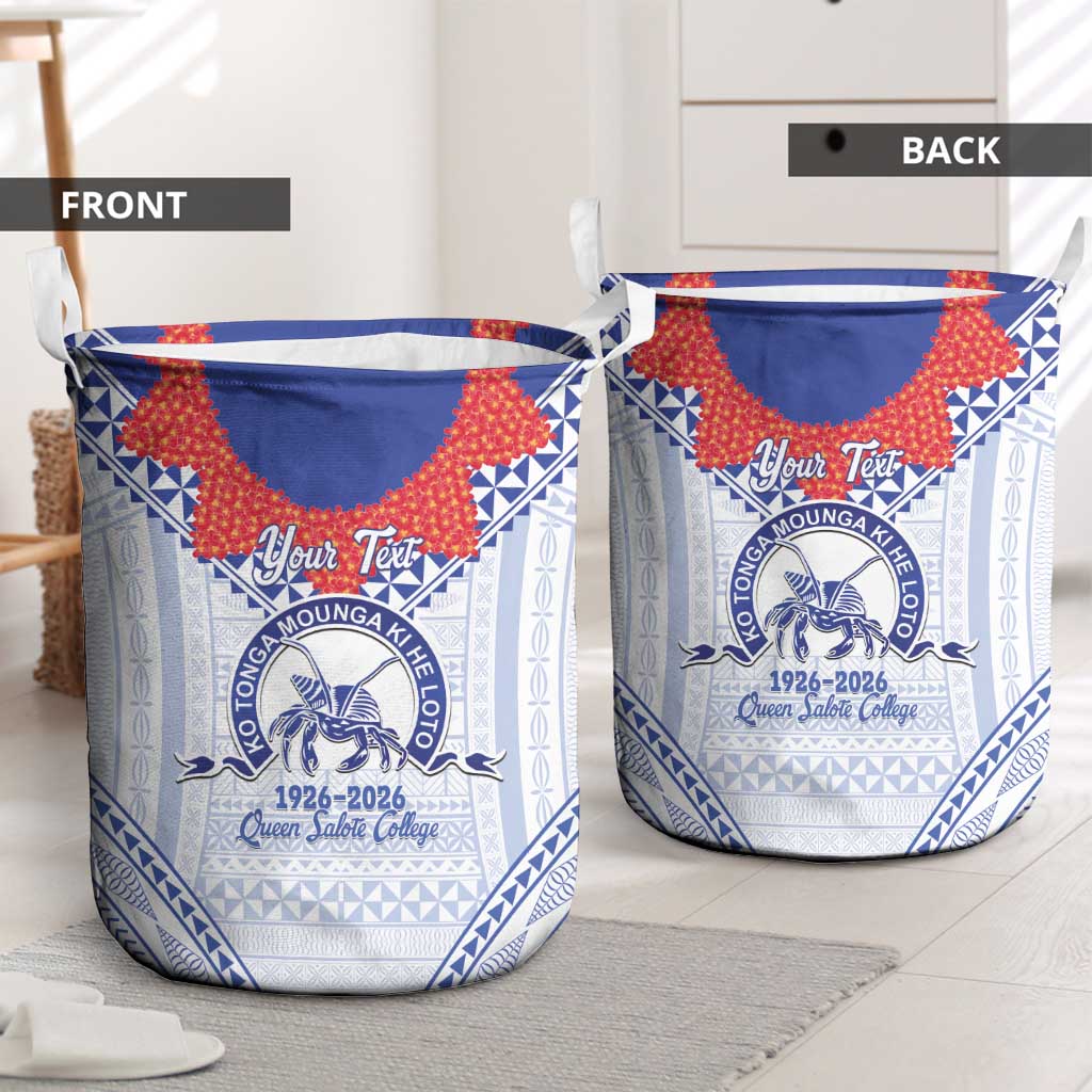 Queen Salote College 100 Years Personalized Laundry Basket Tonga QSC Heilala Lei White Ngatu Pattern LT14 - Polynesian Pride