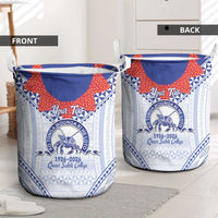Queen Salote College 100 Years Personalized Laundry Basket Tonga QSC Heilala Lei White Ngatu Pattern LT14 - Polynesian Pride