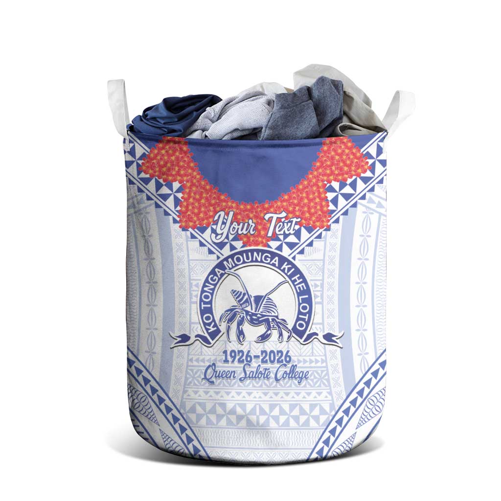 Queen Salote College 100 Years Personalized Laundry Basket Tonga QSC Heilala Lei White Ngatu Pattern LT14 - Polynesian Pride