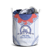 Queen Salote College 100 Years Personalized Laundry Basket Tonga QSC Heilala Lei White Ngatu Pattern LT14 - Polynesian Pride