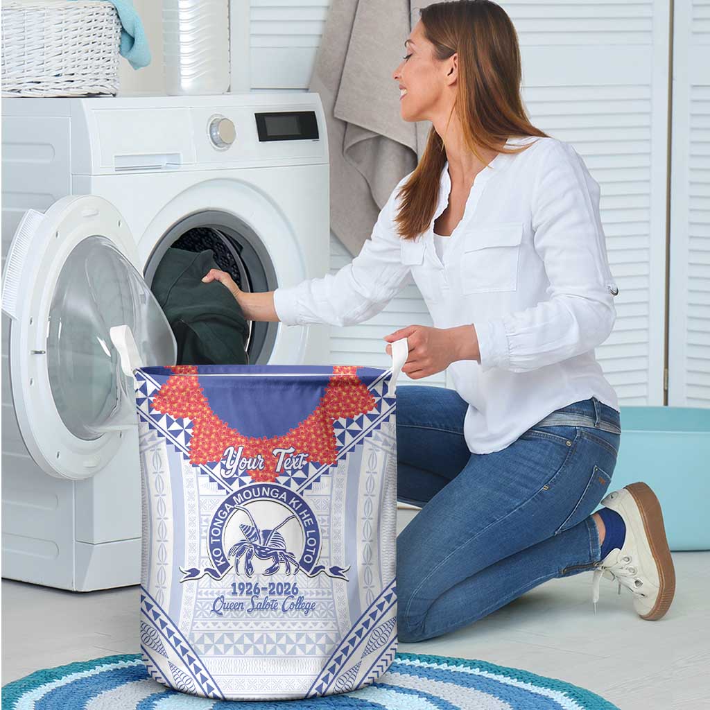 Queen Salote College 100 Years Personalized Laundry Basket Tonga QSC Heilala Lei White Ngatu Pattern LT14 - Polynesian Pride