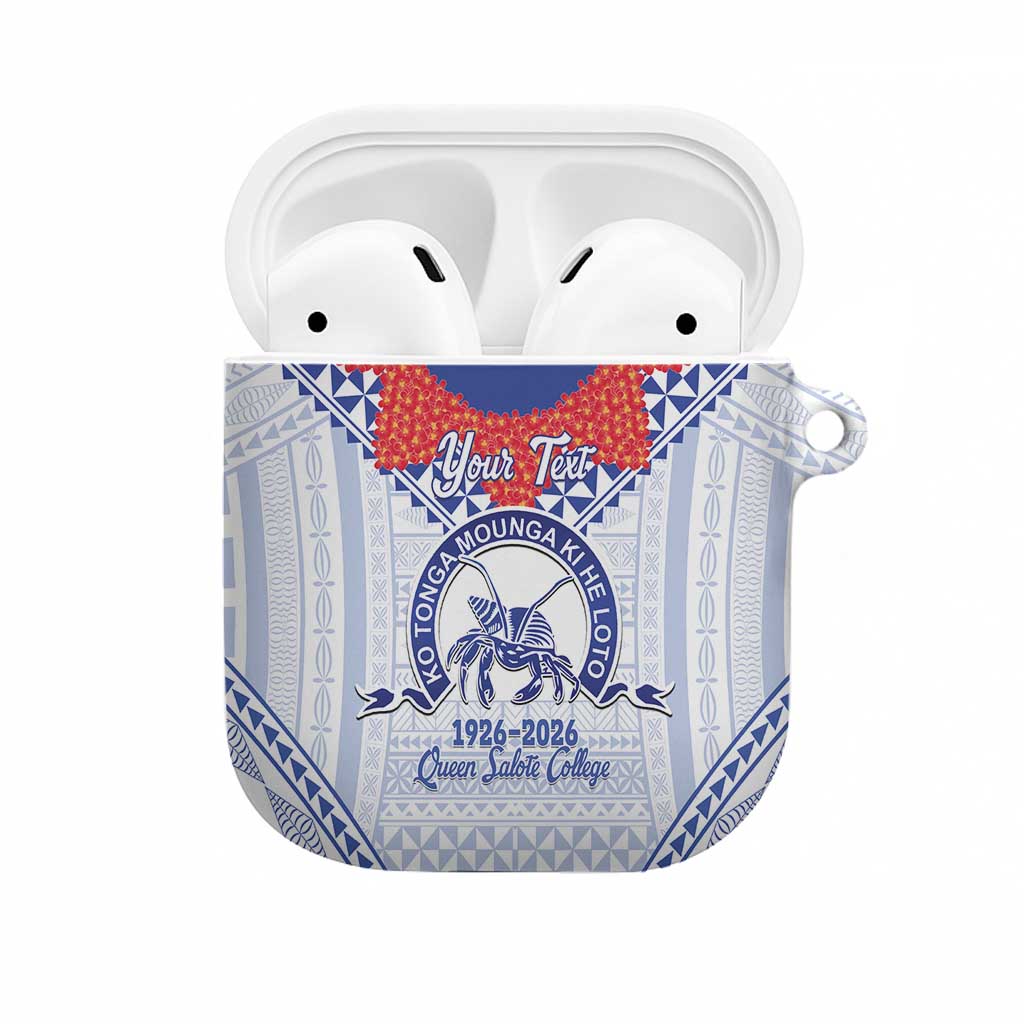 Queen Salote College 100 Years Personalized AirPods Case Tonga QSC Heilala Lei White Ngatu Pattern