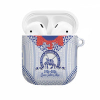 Queen Salote College 100 Years Personalized AirPods Case Tonga QSC Heilala Lei White Ngatu Pattern