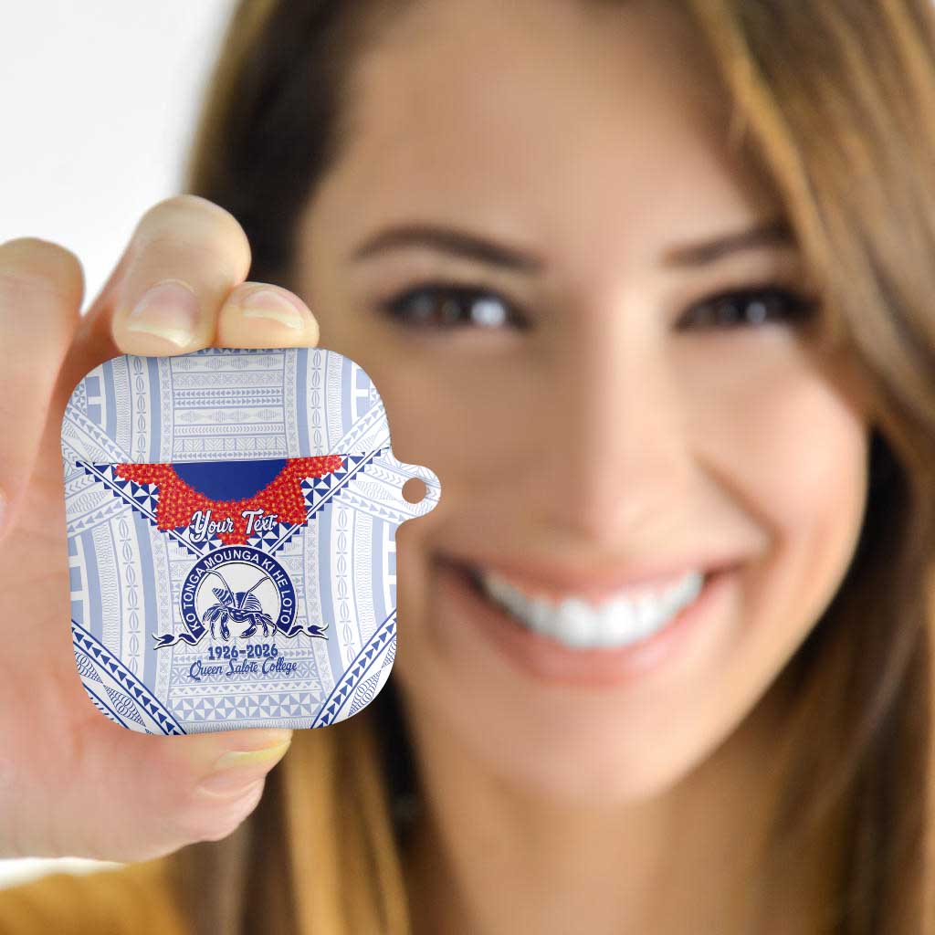 Queen Salote College 100 Years Personalized AirPods Case Tonga QSC Heilala Lei White Ngatu Pattern
