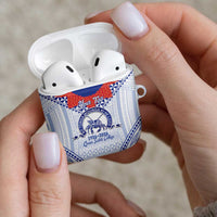 Queen Salote College 100 Years Personalized AirPods Case Tonga QSC Heilala Lei White Ngatu Pattern