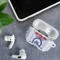 Queen Salote College 100 Years Personalized AirPods Case Tonga QSC Heilala Lei White Ngatu Pattern