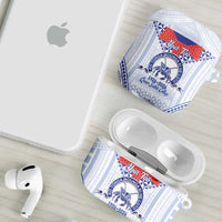 Queen Salote College 100 Years Personalized AirPods Case Tonga QSC Heilala Lei White Ngatu Pattern