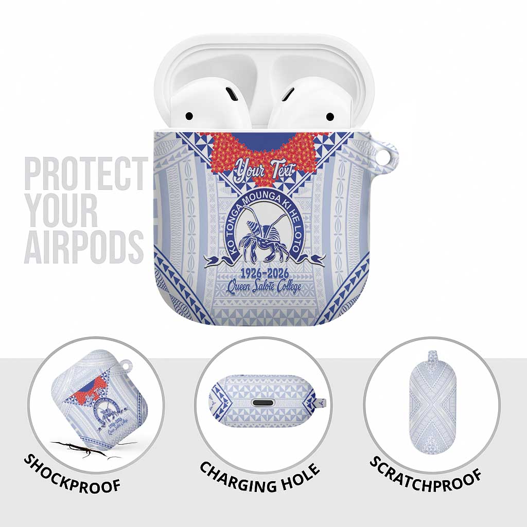Queen Salote College 100 Years Personalized AirPods Case Tonga QSC Heilala Lei White Ngatu Pattern