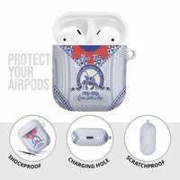 Queen Salote College 100 Years Personalized AirPods Case Tonga QSC Heilala Lei White Ngatu Pattern