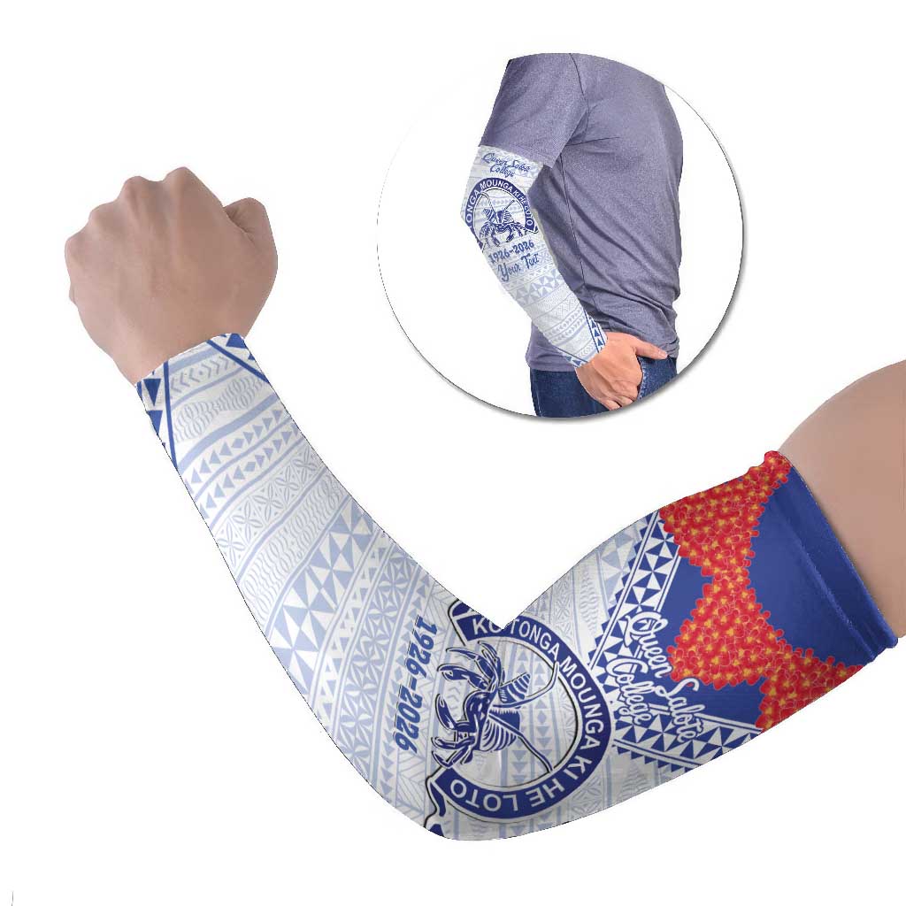 Queen Salote College 100 Years Personalized Arm Sleeves Tonga QSC Heilala Lei White Ngatu Pattern LT14 Set of 2 White - Polynesian Pride