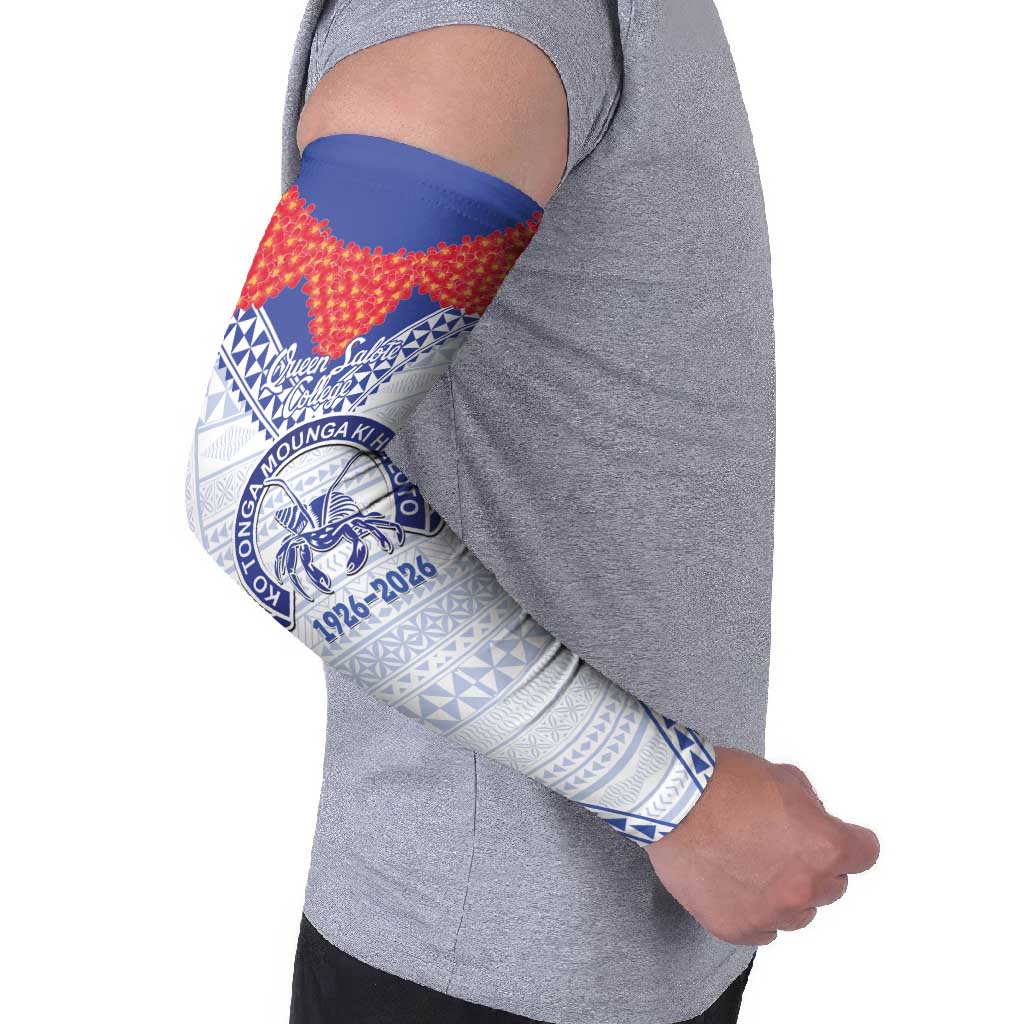 Queen Salote College 100 Years Personalized Arm Sleeves Tonga QSC Heilala Lei White Ngatu Pattern LT14 - Polynesian Pride