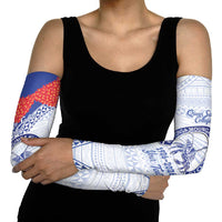 Queen Salote College 100 Years Personalized Arm Sleeves Tonga QSC Heilala Lei White Ngatu Pattern LT14 - Polynesian Pride