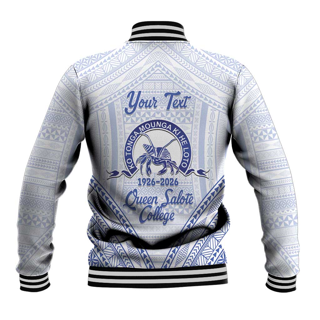 Queen Salote College 100 Years Personalized Baseball Jacket Tonga QSC Heilala Lei White Ngatu Pattern LT14 - Polynesian Pride