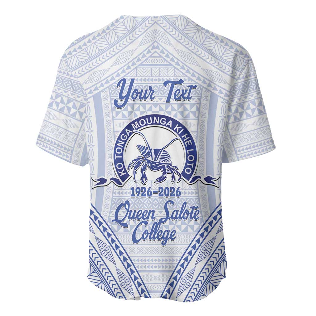 Queen Salote College 100 Years Personalized Baseball Jersey Tonga QSC Heilala Lei White Ngatu Pattern LT14 - Polynesian Pride