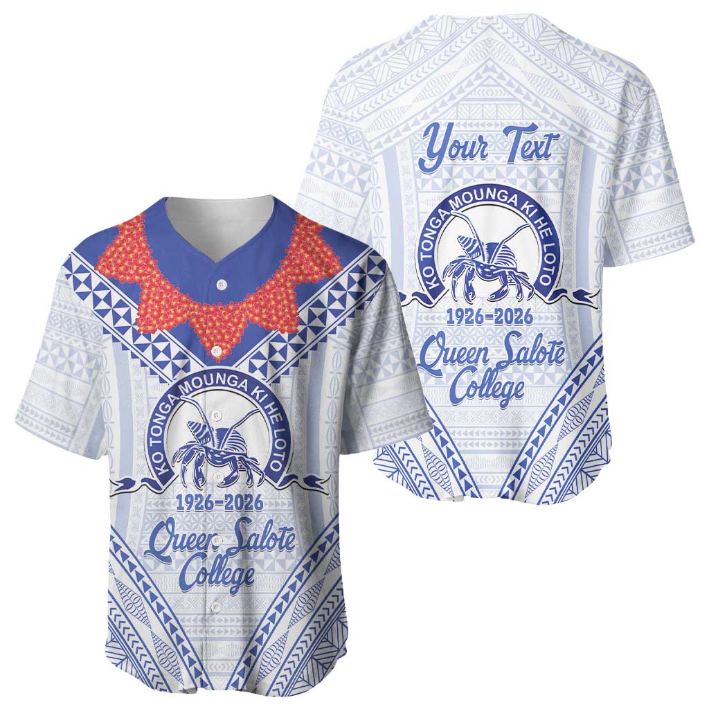 Queen Salote College 100 Years Personalized Baseball Jersey Tonga QSC Heilala Lei White Ngatu Pattern LT14 - Polynesian Pride