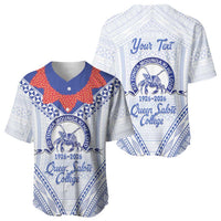 Queen Salote College 100 Years Personalized Baseball Jersey Tonga QSC Heilala Lei White Ngatu Pattern LT14 - Polynesian Pride