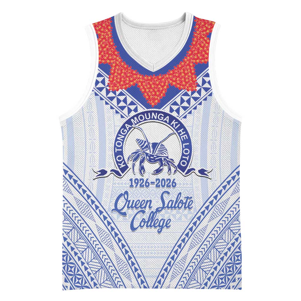 Queen Salote College 100 Years Personalized Basketball Jersey Tonga QSC Heilala Lei White Ngatu Pattern