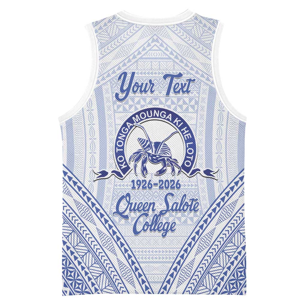 Queen Salote College 100 Years Personalized Basketball Jersey Tonga QSC Heilala Lei White Ngatu Pattern
