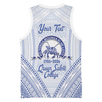Queen Salote College 100 Years Personalized Basketball Jersey Tonga QSC Heilala Lei White Ngatu Pattern