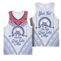 Queen Salote College 100 Years Personalized Basketball Jersey Tonga QSC Heilala Lei White Ngatu Pattern