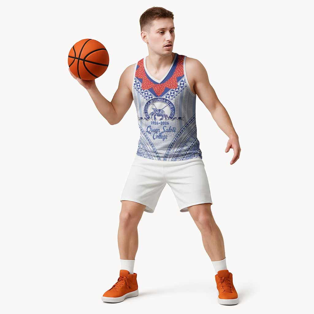 Queen Salote College 100 Years Personalized Basketball Jersey Tonga QSC Heilala Lei White Ngatu Pattern