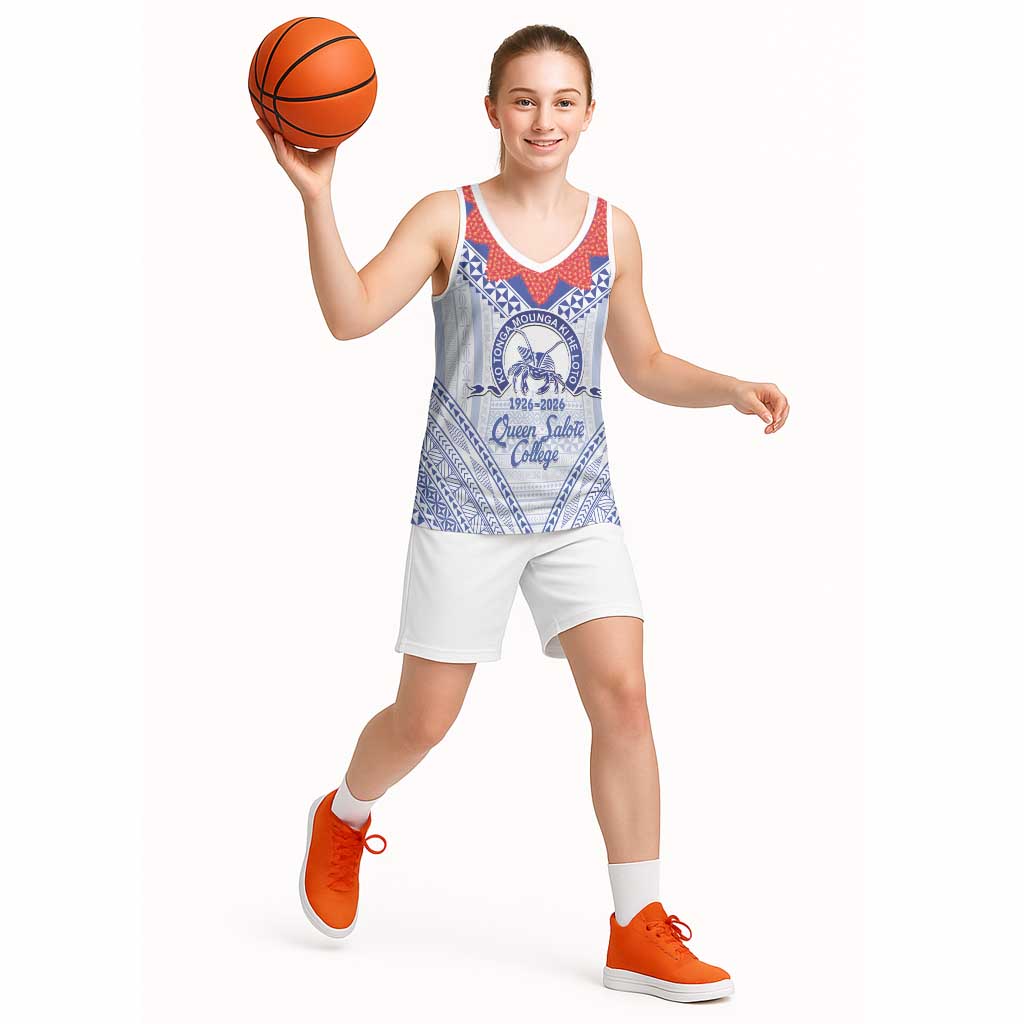 Queen Salote College 100 Years Personalized Basketball Jersey Tonga QSC Heilala Lei White Ngatu Pattern